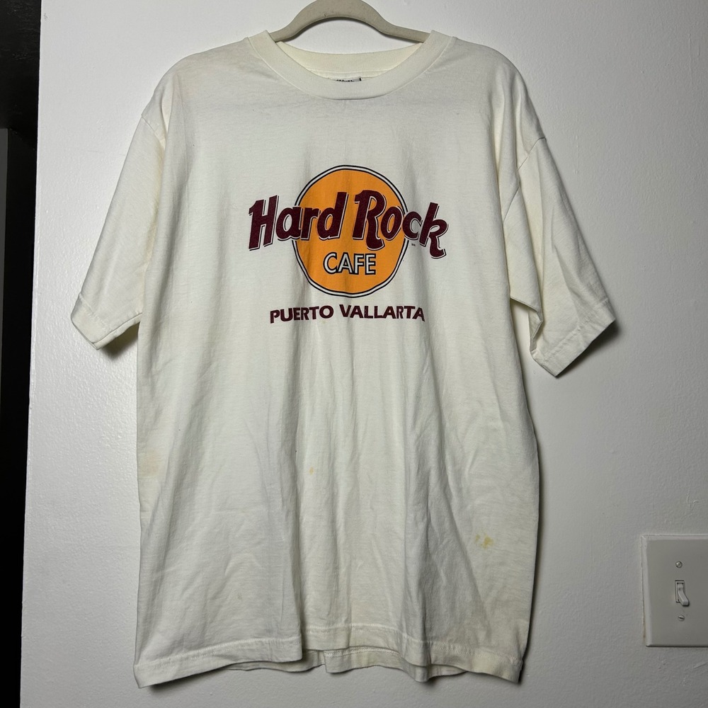 Vintage 90s Hard Rock Cafe Puerto Vallarta T‎ Shirt Mens White Graphic - Picture 2 of 6